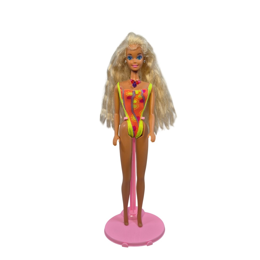 1992 Vintage 90s Mattel Glitter Beach Barbie Fashion Doll Redressed Neon 3602